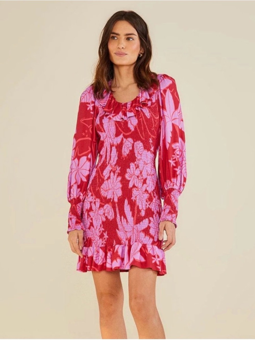 Farm Rio, NWT Floral Ruffle-Smock Mini Dress